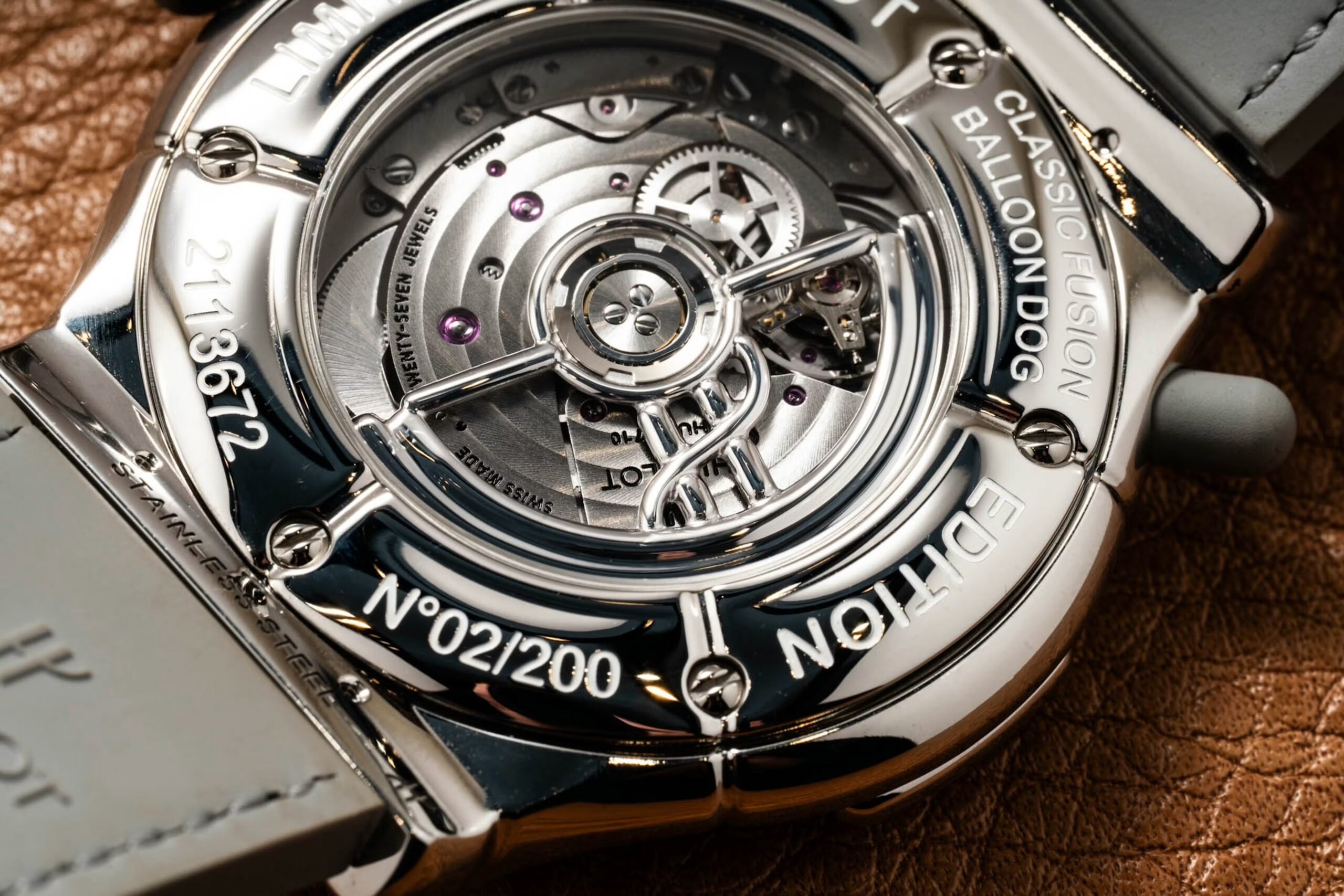 The caseback: No. 02/200, automatic movement, 27 jewels