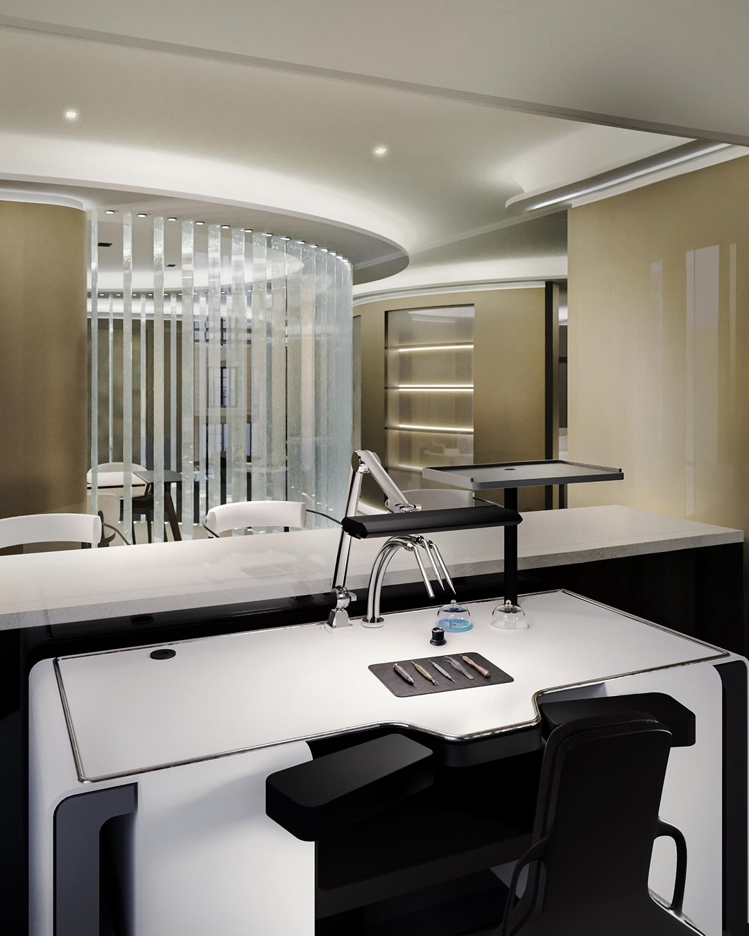 Richard Mille Madrid boutique: The open watchmaker's workshop, where visitors can see RM movements and get quick diagnostics and repairs