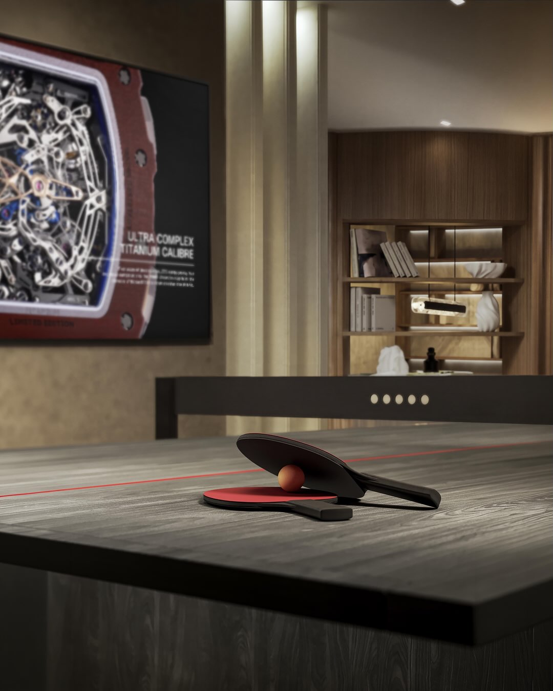 Richard Mille Madrid boutique: A lower-floor lounge, complete with a nod to the brand's table tennis partnerships