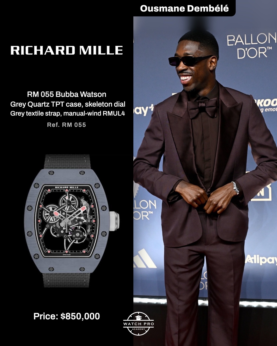 Ousmane Dembélé wearing Richard Mille RM 055 at Ballon d'Or 2026