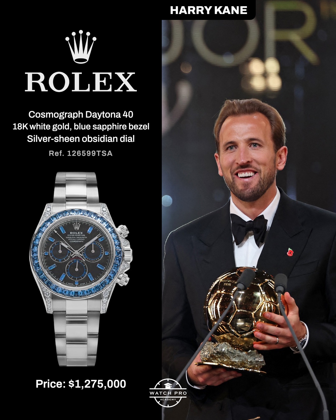 Harry Kane wearing Rolex Daytona 126599TSA at Ballon d'Or 2026