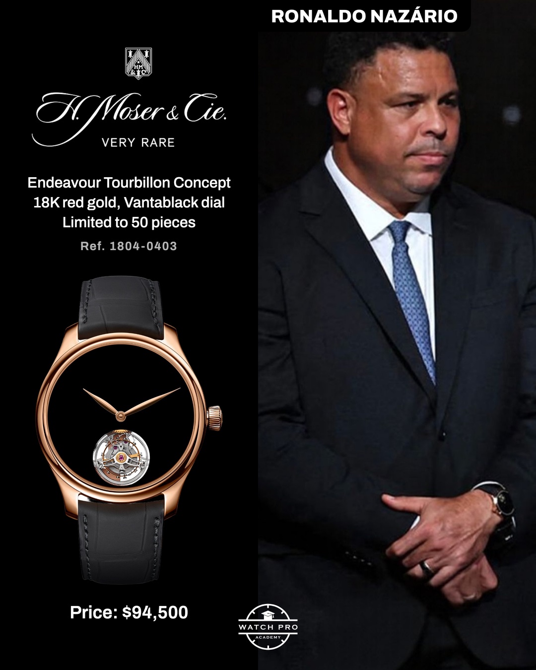 Ronaldo Nazario wearing H. Moser & Cie Endeavour Tourbillon Concept Vantablack at Ballon d'Or 2026