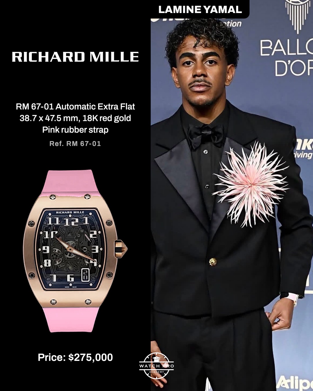 Lamine Yamal wearing Richard Mille RM 67-01 at Ballon d'Or 2026